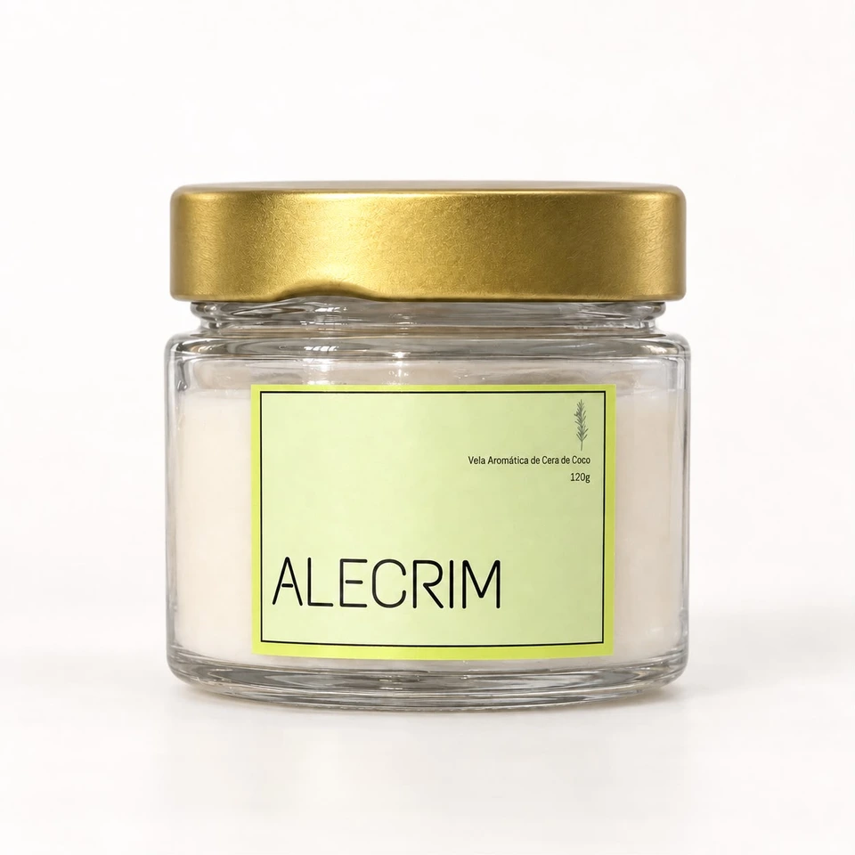 Vela aromática Alecrim de 120 g em pote de vidro com tampa dourada