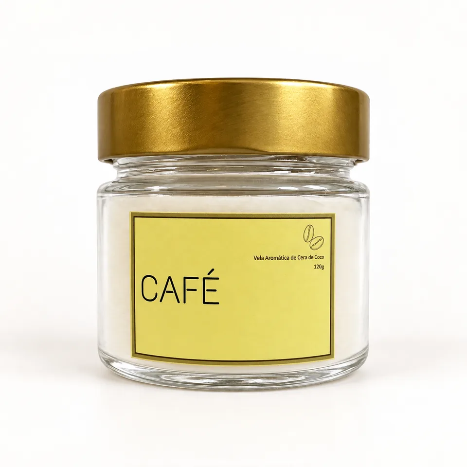 Vela aromática Café de 120 g em pote de vidro com tampa dourada