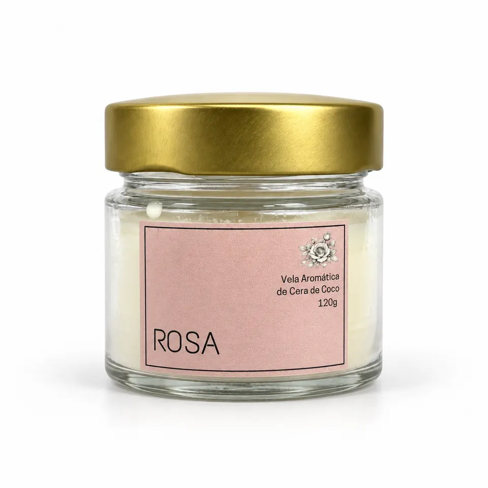 Vela aromática Rosa de 120 g em pote de vidro com tampa dourada